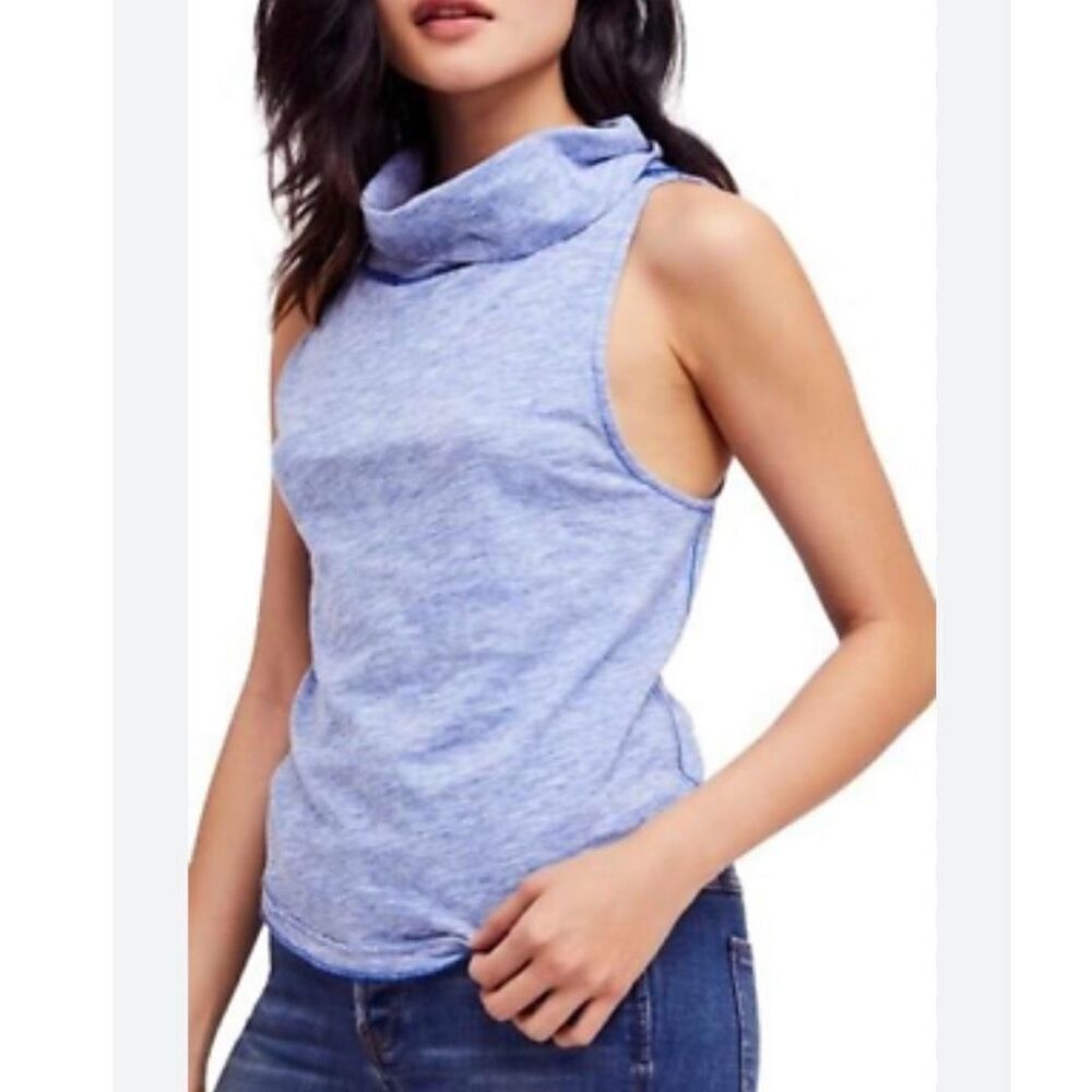 We The Free Women's Cowl Neck Sleeveless Tank Top Blue Size S